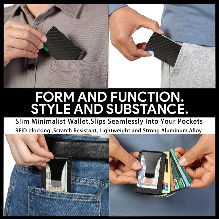 Men's RFID Blocking Slim Wallet Money Clip & Card Holder