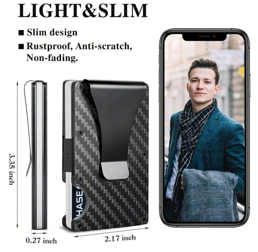 Men's RFID Blocking Slim Wallet Money Clip & Card Holder