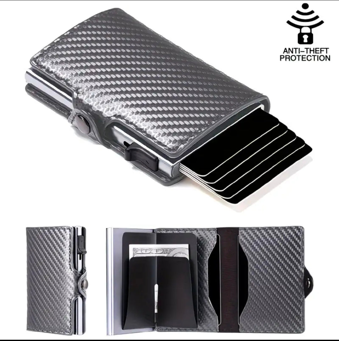 Carbon Fiber RFID Fold Wallet W/Button